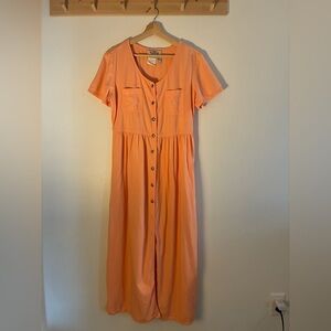 Vintage Casual cotton Coral Button-Front Maxi Dress